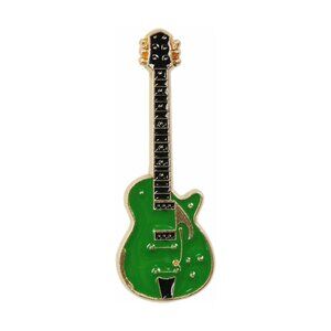 Green Gold Electric Guitar Enamel Pin - 70s Jazz Rock Music Instrument Gift NWT